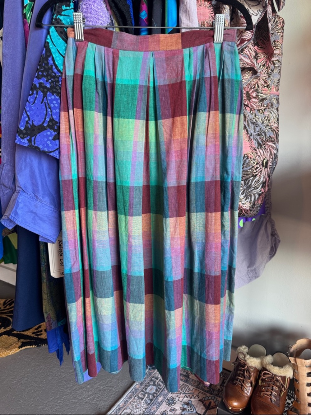 Vintage Christian Dior Multicolor Plaid Midi Skirt - Picture 2 of 5